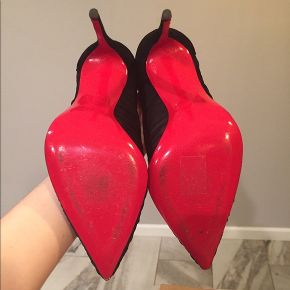 Christian Louboutin Follies Draperia Black Suede/Chiffon Heels Sz. 37 - Picture 2 of 8